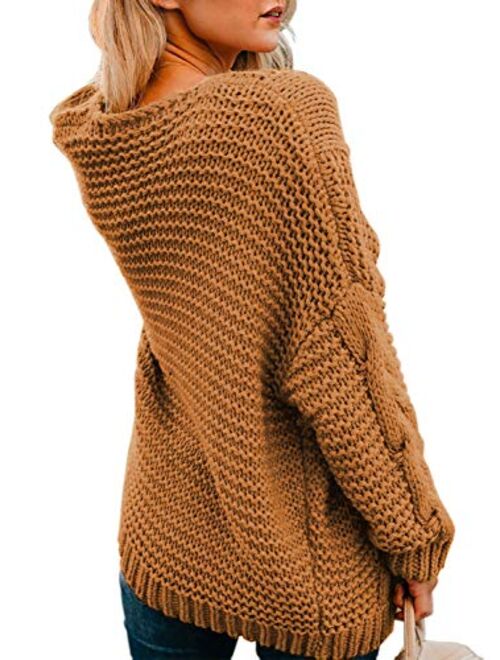 Astylish Women Open Front Long Sleeve Chunky Knit Cardigan Sweaters Loose Outwear Coat