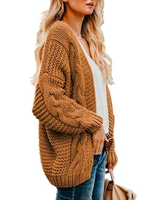 Astylish Women Open Front Long Sleeve Chunky Knit Cardigan Sweaters Loose Outwear Coat
