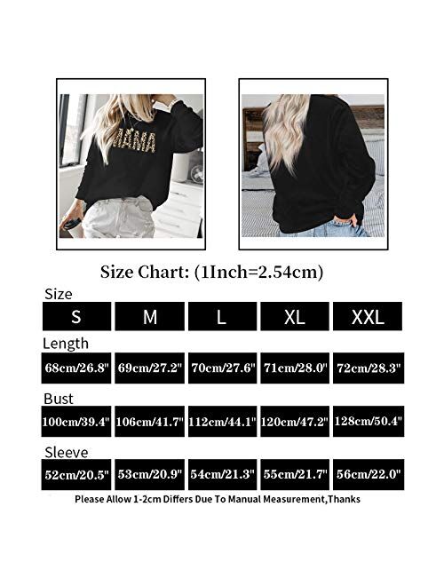 Mama Sweatshirt Women Leopard Print Embroidery Mom Life Pullover Top Casual Long Sleeve Blouse Tee