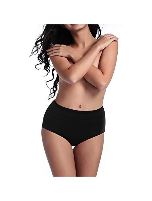 Womens Underwear,Cotton Mid Waist No Muffin Top Full Coverage Brief Ladies Panties Lingerie Undergarments for Women Multipack