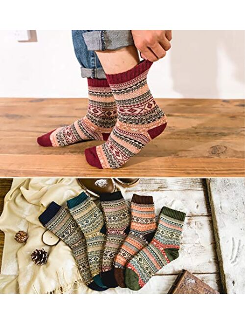 5 Pack Womens Warm Wool Socks Thick Knit Winter Cabin Cozy Crew Socks Gifts