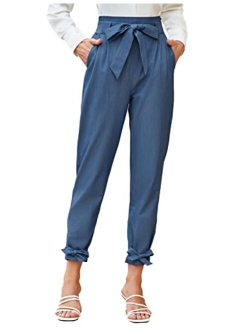 Womens Casual High Waist Pencil Pants with Bow-Knot Pockets for Work
