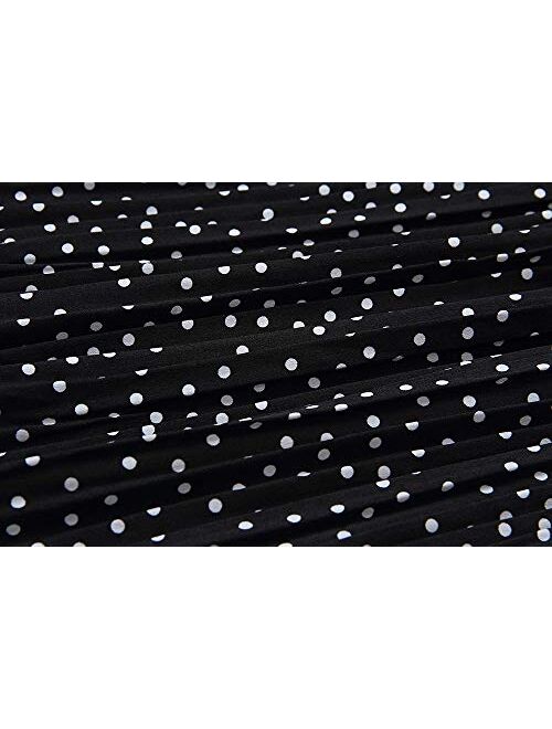 Exlura Womens High Waist Polka Dot Pleated Skirt Midi Maxi Swing Skirt with Pockets