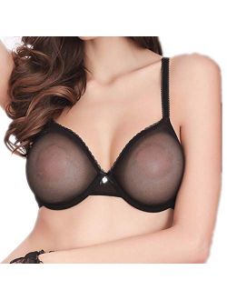 Women's Sexy Sheer Bra See Through Mesh Lingerie Set Transparent Unlined Lace Barely There Bras