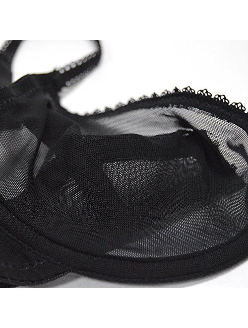 Women's Sexy Sheer Bra See Through Mesh Lingerie Set Transparent Unlined Lace Barely There Bras
