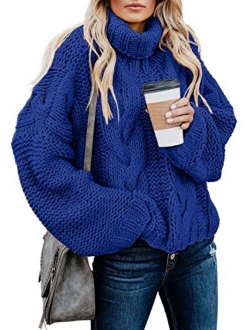 Chase Secret Womens Turtle Cowl Neck Solid Color Soft Comfy Cable Knit Pullover Sweaters S-2XL