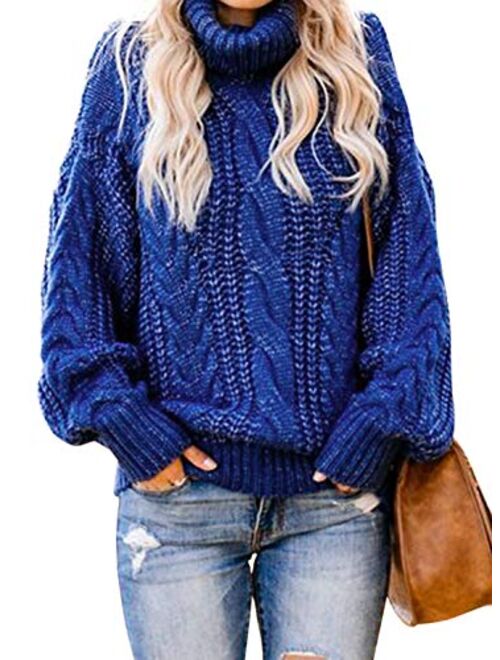 Chase Secret Womens Turtle Cowl Neck Solid Color Soft Comfy Cable Knit Pullover Sweaters S-2XL