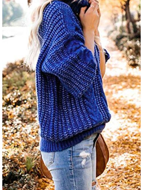 Chase Secret Womens Turtle Cowl Neck Solid Color Soft Comfy Cable Knit Pullover Sweaters S-2XL