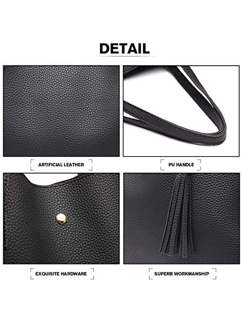 Miss Lulu Handbag for Women Laptop for 13inch Tote Shoulder Bag Tassel Classic Soft Pebbled PU Big Capacity Travel 