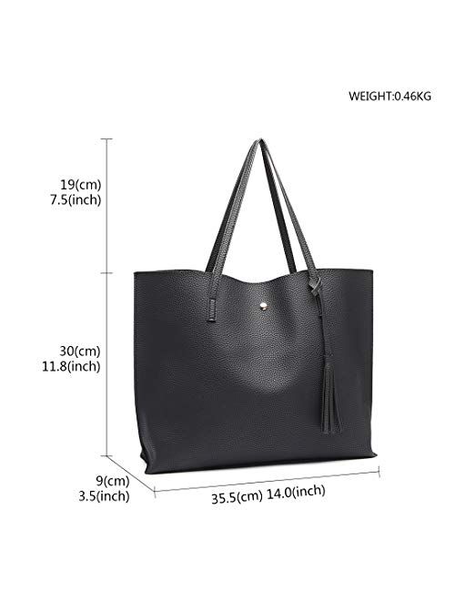 Miss Lulu Handbag for Women Laptop for 13inch Tote Shoulder Bag Tassel Classic Soft Pebbled PU Big Capacity Travel