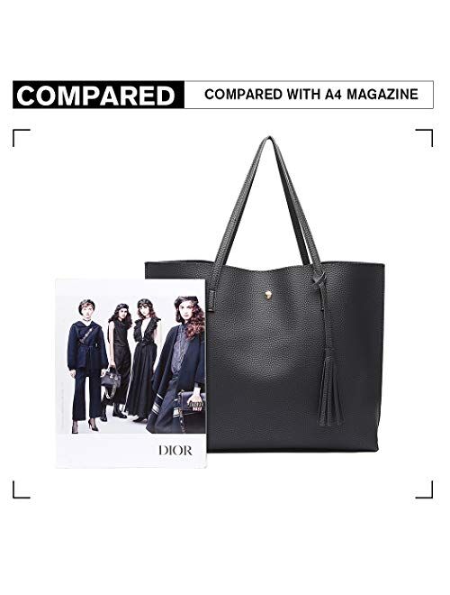 Miss Lulu Handbag for Women Laptop for 13inch Tote Shoulder Bag Tassel Classic Soft Pebbled PU Big Capacity Travel