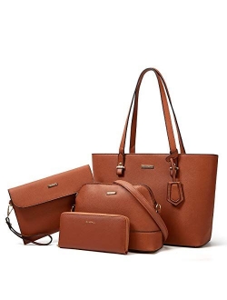 Lovematch Women Fashion Synthetic Leather Handbags Tote Bag Shoulder Bag Top Handle Satchel Purse Set 4pcs