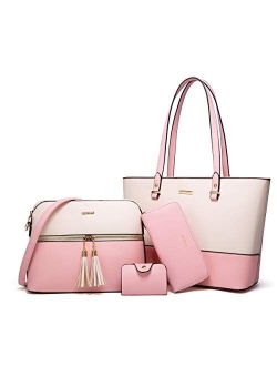 Lovematch Women Fashion Synthetic Leather Handbags Tote Bag Shoulder Bag Top Handle Satchel Purse Set 4pcs