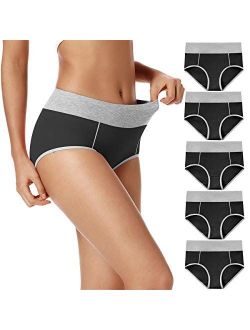 POKARLA Women's High Waisted Cotton Underwear Soft Breathable Panties Stretch Briefs 5-Pack