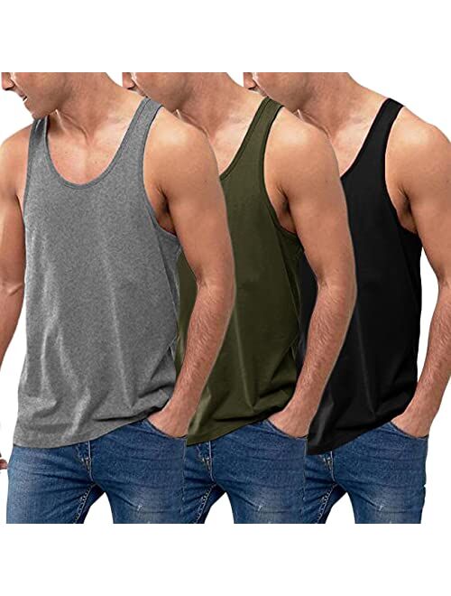 COOFANDY Men's 3 Pack Tank Tops Cotton Performance Sleeveless Casual Classic T Shirts