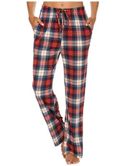 Women Lounge Pants Comfy Pajama Bottom with Pockets Stretch Plaid Sleepwear Drawstring Pj Bottoms Pants