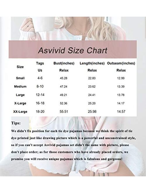 Asvivid Womens Tie Dye Printed Ruffle Short Lounge Set Long Sleeve Tops and Shorts 2 Piece Pajamas Set Sleepwear