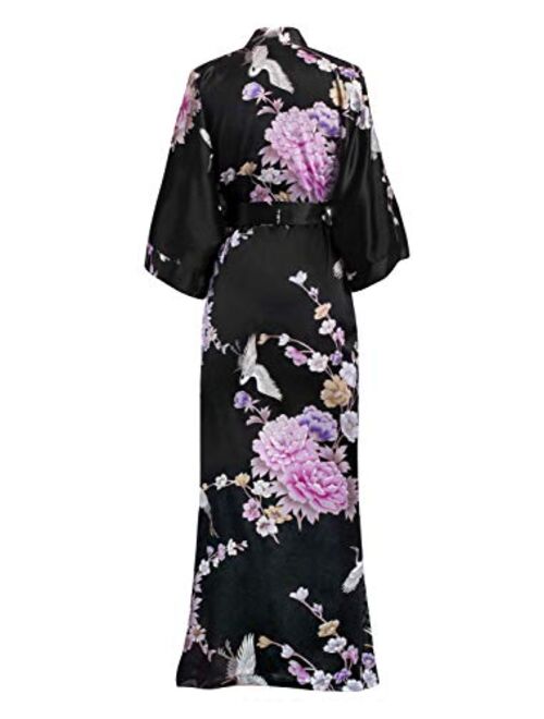KIM+ONO Women's Satin Kimono Robe Long - Floral