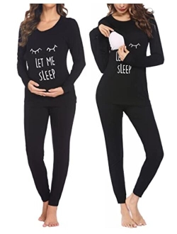 Maternity & Nursing Thermal Underwear Set Striped Knit Long Johns Set Top & Bottom Base Layer for Pregnant Women