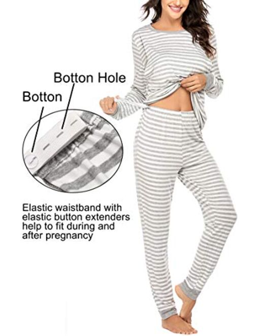 Ekouaer Maternity & Nursing Thermal Underwear Set Striped Knit Long Johns Set Top & Bottom Base Layer for Pregnant Women