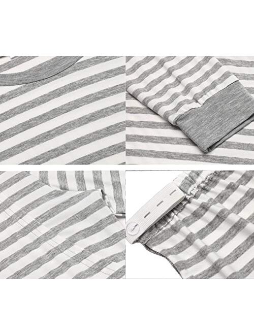 Ekouaer Maternity & Nursing Thermal Underwear Set Striped Knit Long Johns Set Top & Bottom Base Layer for Pregnant Women 