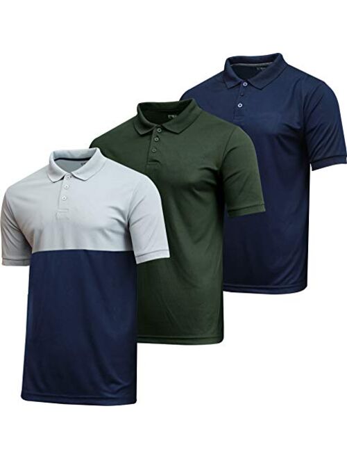 3 Pack: Men's Dry-Fit Short Sleeve Active Athletic Performance Polo Shirt- Classic Fit