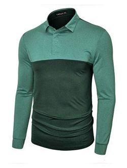 TAPULCO Mens Dry Fit Golf Polos Long Sleeve 2 Tone Moisture Wicking Casual Polo Shirt