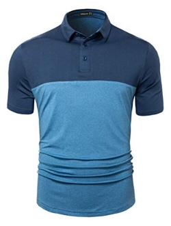 TAPULCO Mens Dry Fit Golf Polos Long Sleeve 2 Tone Moisture Wicking Casual Polo Shirt