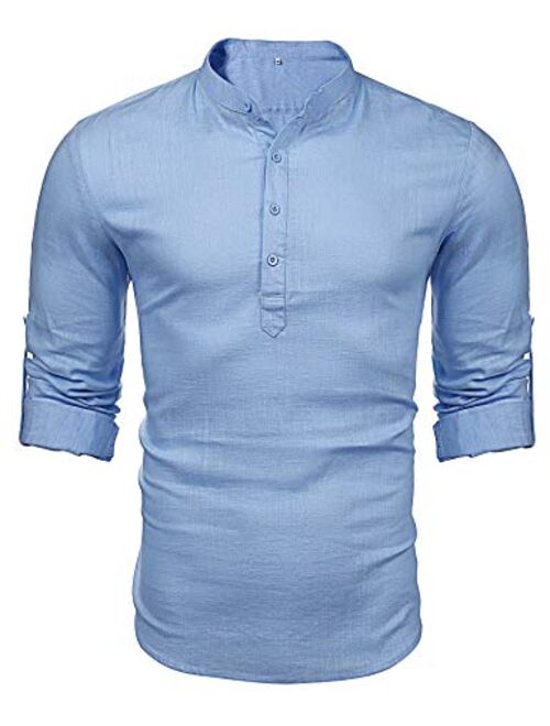 LecGee Men's Cotton Linen Henley Shirt Casual Long Sleeve Hippie T Shirt Beach Yoga Tops