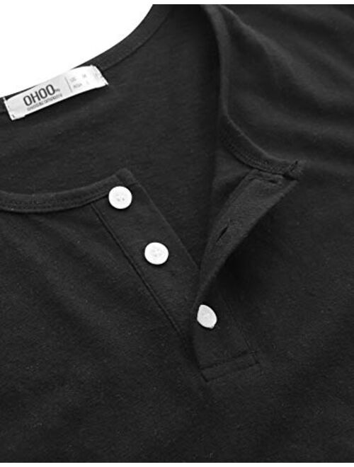 OHOO Mens Slim Fit Casual Short Sleeve Placket Melange Color Fabric Cotton Henley T-Shirts