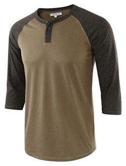 HARBETH Men's Casual Fashion 3/4 Raglan Sleeve Active Baseball Henley Tee Shirt