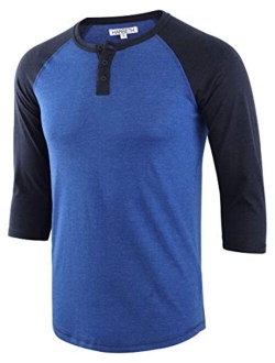 HARBETH Men's Casual Fashion 3/4 Raglan Sleeve Active Baseball Henley Tee Shirt
