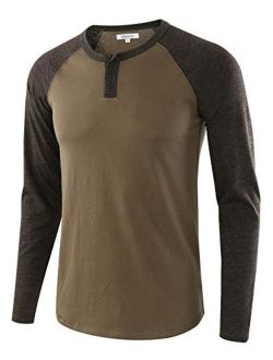 Vetemin Men's Casual Vintage Long Sleeve Raglan Henley Shirts Baseball T-Shirt