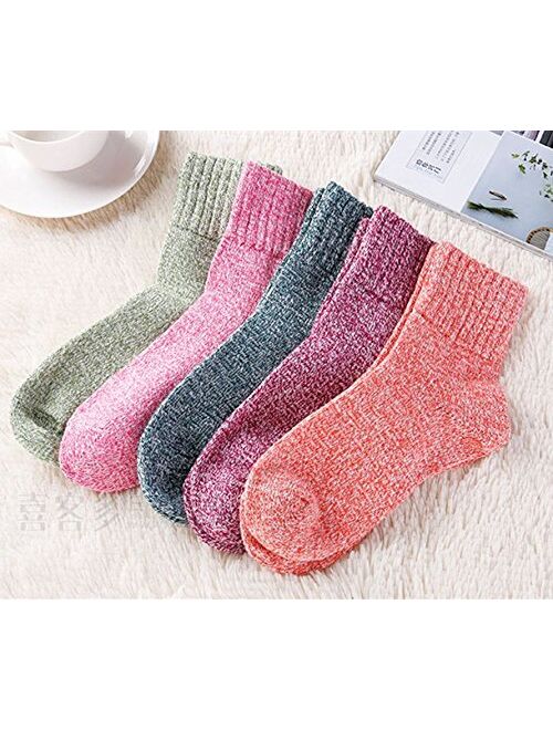 Loritta 5 Pairs Womens Vintage Style Winter Soft Warm Thick Knit Wool Crew Socks