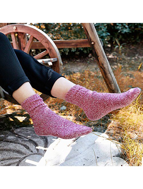 Loritta 5 Pairs Womens Vintage Style Winter Soft Warm Thick Knit Wool Crew Socks