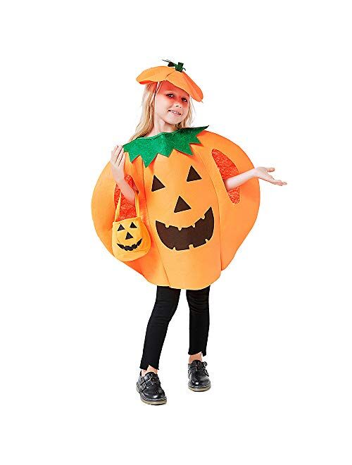 3PCS Pumpkin Costume for Kids Children Halloween Pumpkin Cosplay Party Clothes and Hat
