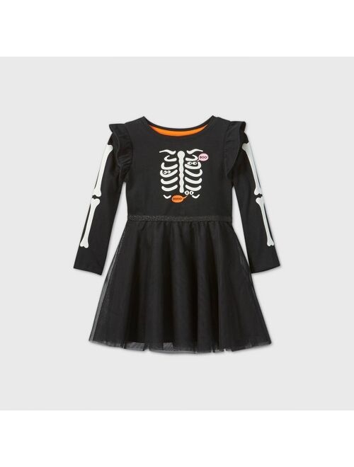 Toddler Girls' Skeleton Tulle Long Sleeve Dress - Cat & Jack Black