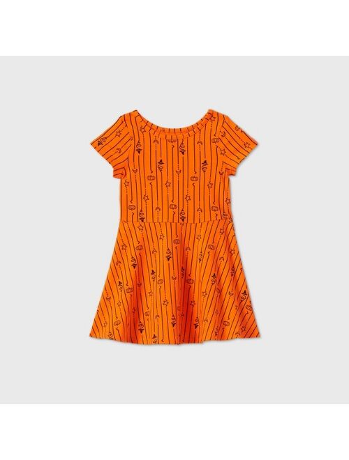 Toddler Girls' Striped Pumpkin Short Sleeve Dress - Cat & Jack Orange