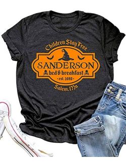 VKEGNIO Sanderson Sisters Halloween Shirt Women Sanderson Bed and Breakfast Tee Hocus Pocus Funny Tshirt Fall Casual Shirts