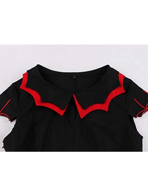 Wellwits Women's Plus Size Bat Spider Web Embroidery Halloween Vintage Dress