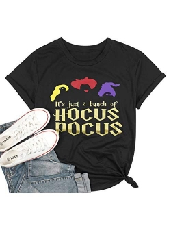 JINTING It's Just A Bunch of Hocus Pocus T-Shirt Funny Graphic Tee Shirt for Women Halloween Short Sleeve T Shirts