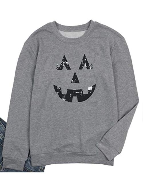 SFHFY Pumpkin Face Halloween Sweatshirt Women Easy Costume Fun Shirts Long Sleeve Fall Winter Pullover Tops
