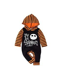 Aalizzwell Baby Halloween Outfit First Halloween Hooded Romper One-Piece Jumpsuit for Toddler Boys Girls