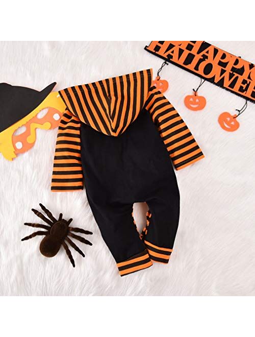 Aalizzwell Baby Halloween Outfit First Halloween Hooded Romper One-Piece Jumpsuit for Toddler Boys Girls