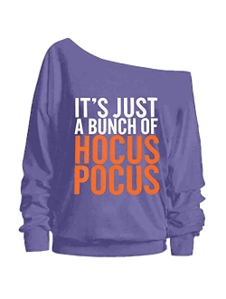 TAOHONG It's Just a Bunch Of Hocus Pocus Sweatshirt Women Halloween Off The Shoulder Tops Funny Graphic Pullover Top