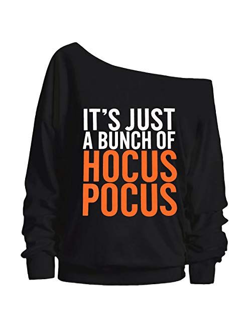 TAOHONG It's Just a Bunch Of Hocus Pocus Sweatshirt Women Halloween Off The Shoulder Tops Funny Graphic Pullover Top