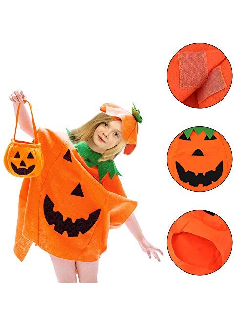 3PC Halloween Costumes for Kids Pumpkin Costume Gift, Shellvcase Pumpkin Costume for Girls Boys Cosplay Party Clothes Role Play Fancy Dress up Pretend Play Costume Set Ha