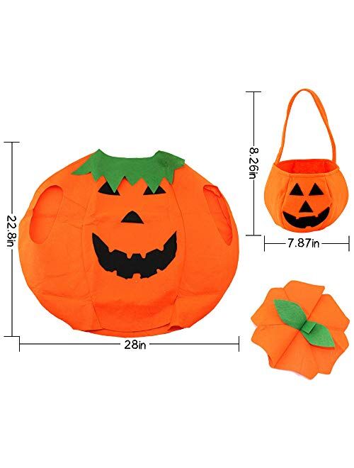 3PC Halloween Costumes for Kids Pumpkin Costume Gift, Shellvcase Pumpkin Costume for Girls Boys Cosplay Party Clothes Role Play Fancy Dress up Pretend Play Costume Set Ha