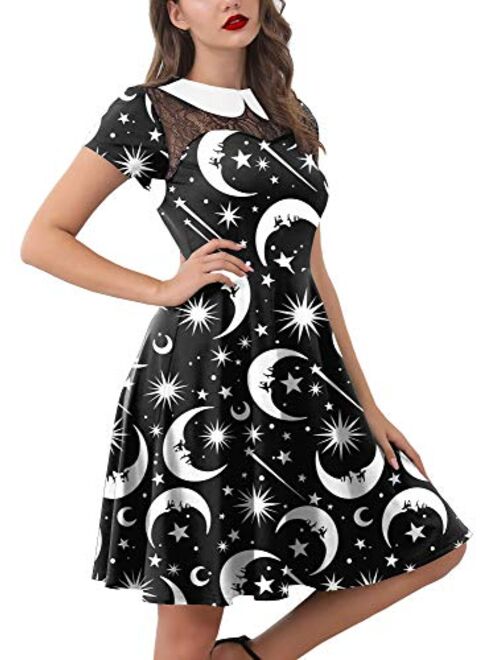 For G and PL Women's Halloween Peter Pan Collar Lace Stitching Dress