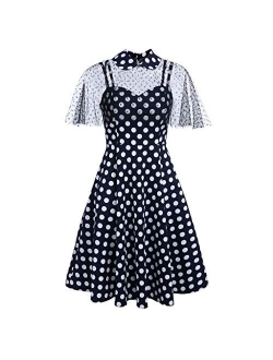 Wellwits Women's 2pcs Lace Cloak Net Spider Halloween Vintage Dress